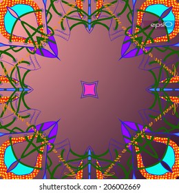 Transparent circular  pattern of abstract motif,ornament,  text  on a gradient background.