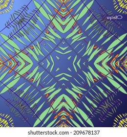 Transparent circular seamless pattern of colored leaves on a gradient  background and text.