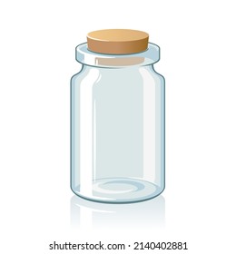 Transparent clear bottle with cork stopper isolated vector illustration