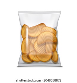 Bolsa De Paquete De Chips Transparente Y Transparente Aislada En Fondo Blanco. Vector EPS10