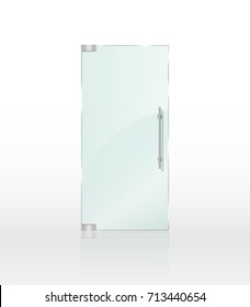 Transparent Clear Glass Door Isolated On White Background. Entrance Door For Shop Or Boutique Mockup. Vector Illustration EPS 10