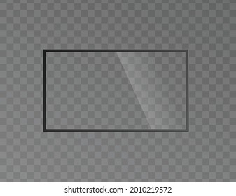 Transparent clear protective blank glass of TV screen, realistic vector illustration mockup isolated on background. Television monitor or display frame template.