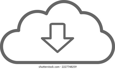 Icono de descarga transparente en la nube, icono en la nube con una flecha hacia abajo, sin relleno