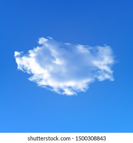 Transparent cloud on a blue azure background. Environment, vector illustration. Illuminated template with soft smooth colors. White isolated, cutout extracted, realistic cloud. Thundercloud or smoke.