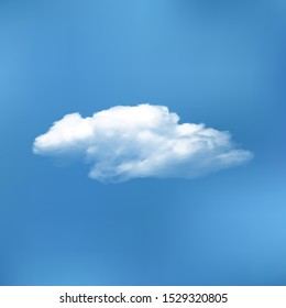 Transparent cloud on a blue azure background. Fog, vector illustration. Air template with soft smooth colors. White isolated, cutout extracted, realistic cloud. Thundercloud or smoke.