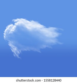 Transparent cloud on a blue azure background. Fog, vector illustration. Cloudy template with soft smooth colors. White isolated, realistic, cutout extracted cloud. Thundercloud or smoke.