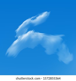 Transparent cloud on a blue azure background. Space, vector illustration. Air template with soft smooth colors. White isolated, cutout extracted, realistic cloud. Thundercloud or smoke.