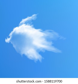 Transparent cloud on a blue azure backdrop. Fog, vector illustration. Graphic template with soft smooth colors. White cutout extracted, isolated, realistic cloud. Smoke or thundercloud.