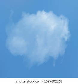 Transparent cloud on a blue azure backdrop. Vibrant template with soft smooth colors. Pattern, vector illustration. White cutout extracted, isolated, realistic cloud. Smoke or thundercloud.