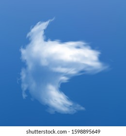 Transparent cloud on a blue azure background. Illuminated template with soft smooth colors. Decoration, vector illustration. White isolated, realistic, cutout extracted cloud. Thundercloud or smoke.