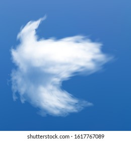 Transparent cloud on a blue azure background. Vibrant template with soft smooth colors. Heaven, vector illustration. White isolated, cutout extracted, realistic cloud. Thundercloud or smoke.