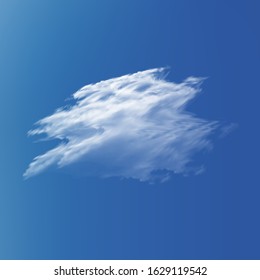 Transparent cloud on a blue azure backdrop. Fluffy template with soft smooth colors. Day, vector illustration. White cutout extracted, isolated, realistic cloud. Smoke or thundercloud.