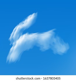 Transparent cloud on a blue azure background. Colorful template with soft smooth colors. Space, vector illustration. White isolated, realistic, cutout extracted cloud. Thundercloud or smoke.