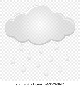 Transparent cloud with rain drops. Flat design style. For the design of your website, logo, application. Vector illustration.