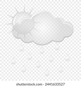 Transparent cloud with rain drops and sun. Flat design style. For the design of your website, logo, application. Vector illustration.
