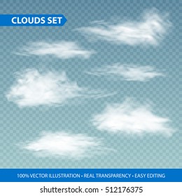 Transparent clouds realistic set on transparence background. Vector illustration EPS10