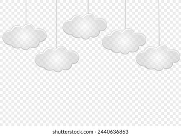 Transparent clouds with silver ribbon. Flat design style. For the design of your website, logo, application. Vector illustration.