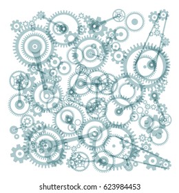 Transparent Cogs, Gears on White Background Vector