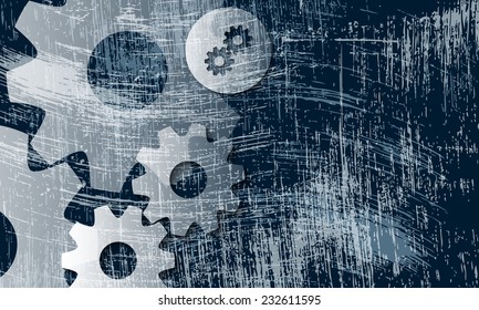 transparent cogwheels and scratched background