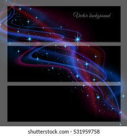 Transparent color waves. Background of glowing light effect. Shining glitter particles allocated on neutral background. Space for your message. Eps 10 vector illustration