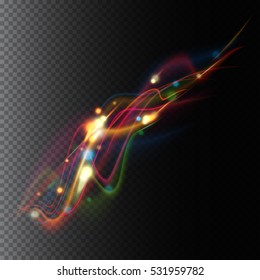 Transparent color waves. Background of glowing light effect. Shining glitter particles allocated on neutral background. Space for your message. Eps 10 vector illustration