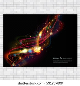 Transparent color waves. Background of glowing light effect. Shining glitter particles allocated on neutral background. Space for your message