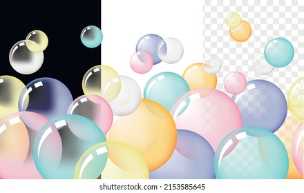 Transparent colored bubbles horizontal seamless banner. Vector illustration.