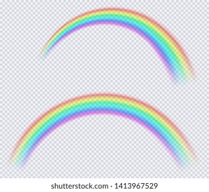 Transparent colored rainbow, arc of a circle. After rain symbol of nature.