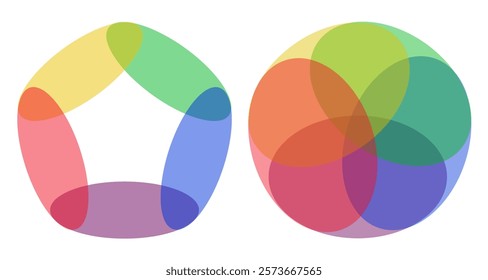 Transparent colored shapes overlay background, color palette set, colors gradation chart, rainbow multicolored round element, color wheel spectrum