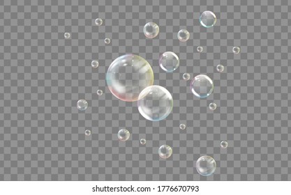 Balsas de agua o jabón de colores transparentes. Vector.