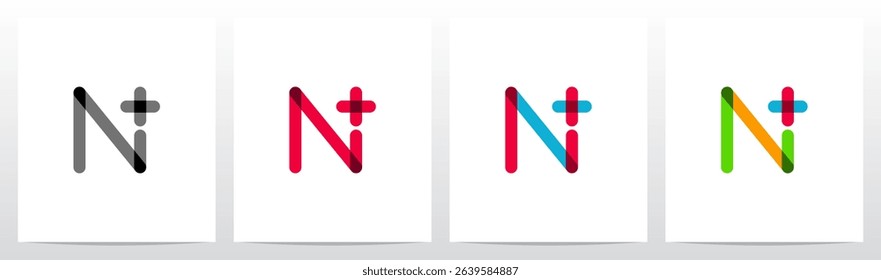 Transparent Colorful Plus Cross Positive Sign Symbol Letter Initial Logo Design N