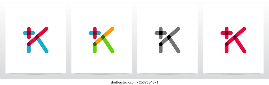 Transparent Colorful Plus Cross Positive Sign Symbol Letter Initial Logo Design K