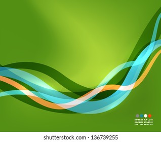 Transparent colorful wave lines with light effects. Vector abstract background design template