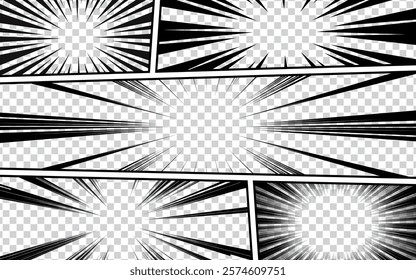 Transparent Comic or Manga background, pop art background in frames and panels for mangaka or comic artists