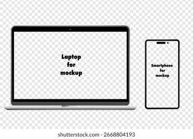 Transparent computer and smartphone screen mockups with a checkered background