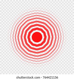 transparent concentric circle elements like pain. concept of spinal lumbar or kidney ache and human organ disease. simple line flat trend modern red logotype graphic design isolated on background