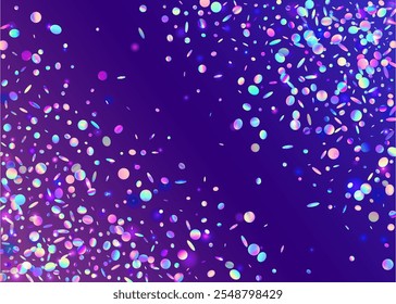 Confete transparente. Brilho 3D Azul. Arco-íris Tinsel. Explosão Abstrata Leve. Cristal Banner. Pôster Moderno. Conceito Disco. Carnaval Glitter. Confete Transparente Roxo