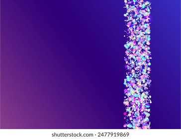 Transparent Confetti. Carnival Tinsel. Falling Dust. Cristal Ribbon. Laser Pattern. 3d Isolated Template. Holographic Background. Pink Light Glitter. Purple Transparent Confetti