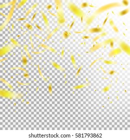 Transparent Confetti Flying in Golden Color on checkered background.