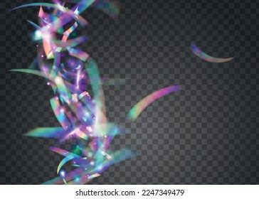 Transparent Confetti. Rainbow Effect. Laser Prism. Carnival Background. Metal Abstract Sunlight. Unicorn Art. Purple Shiny Glare. Flying Foil. Pink Transparent Confetti
