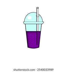 Transparent container of juice with bubbles