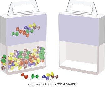 transparent container with pins with head-