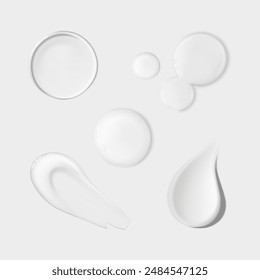 Transparent cosmetic beauty products drops and smears isolated on white background  realistic vector illustration