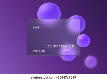 Transparent credit card background with glowing purple spheres