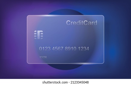 Transparent credit card template in glassmorphism style vector illustration.