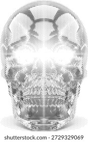 Cráneo humano de cristal transparente en estilo monocromo de semitono para diseños de terror y ciencia