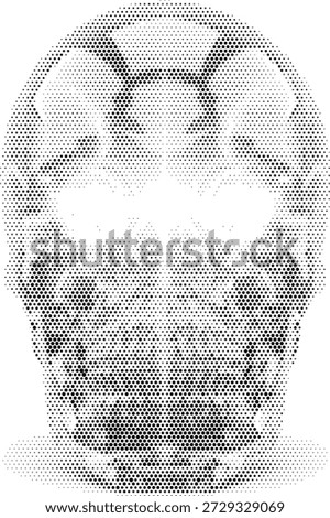 Transparent crystal human skull in halftone monochrome style for horror and science designs