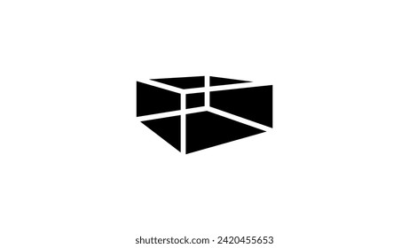 transparent cube, black isolated silhouette