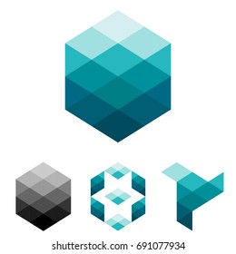 Transparent Cube Logo With Layers. Blue Color Palette.