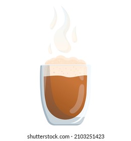 Transparent cup with double glass bottom with cappuccino and steam